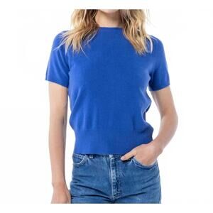 NEW PURA CASHMERE short sleeve cashmere crew sweater in french blue